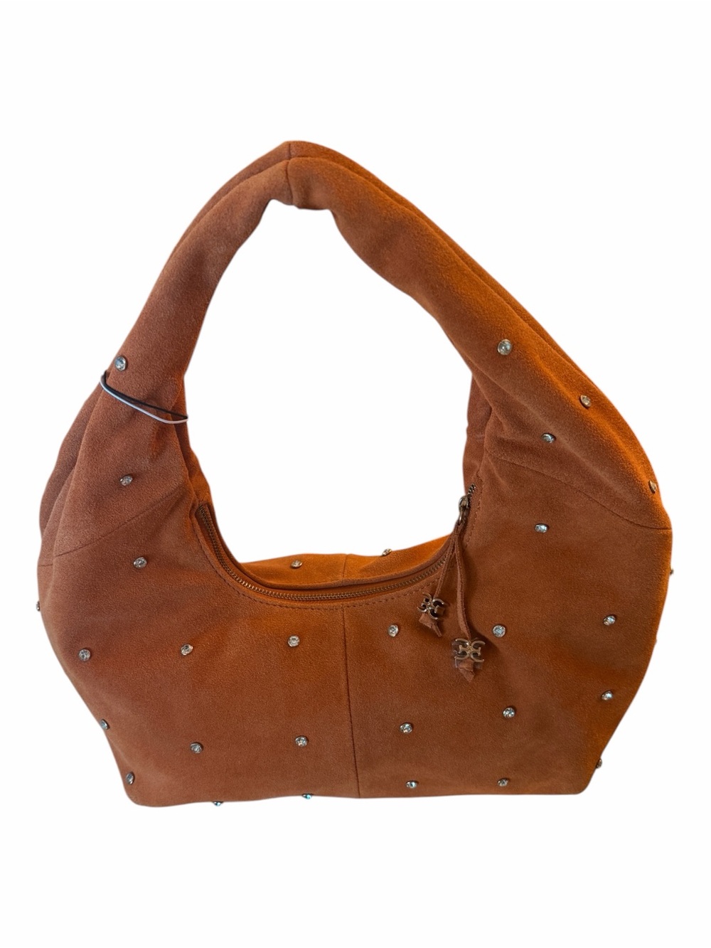 Sam Edelman Faren Rhinestone Suede Hobo Bag Cognac NWT